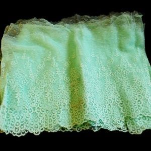 Stretch Embroidery Lace Trim aqua 10.5" wide Scalloped Filet 9.72 yards